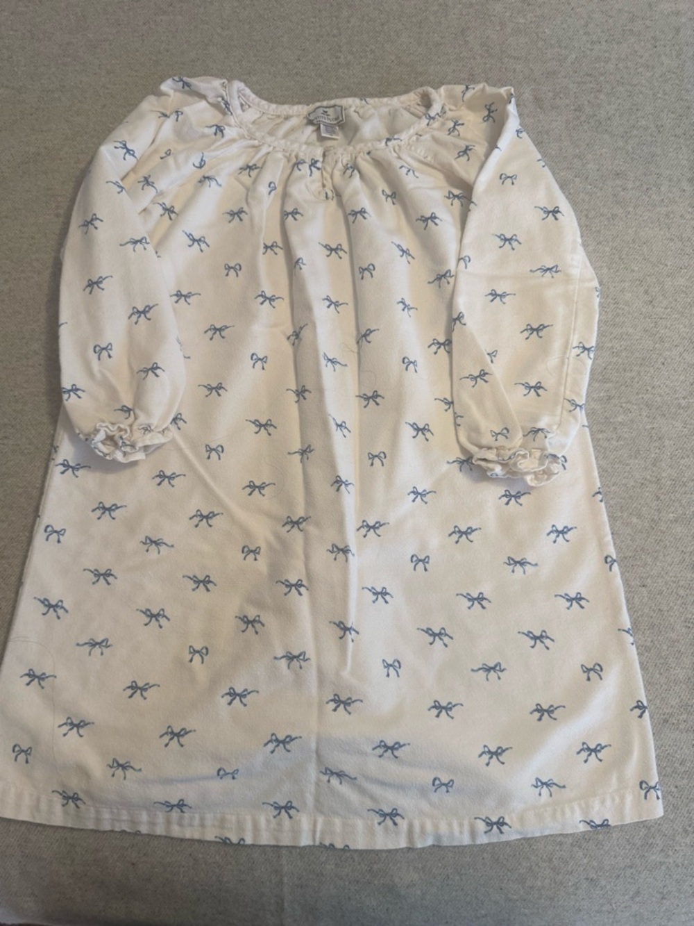 Girls' White Nightgown with Blue Bow Print